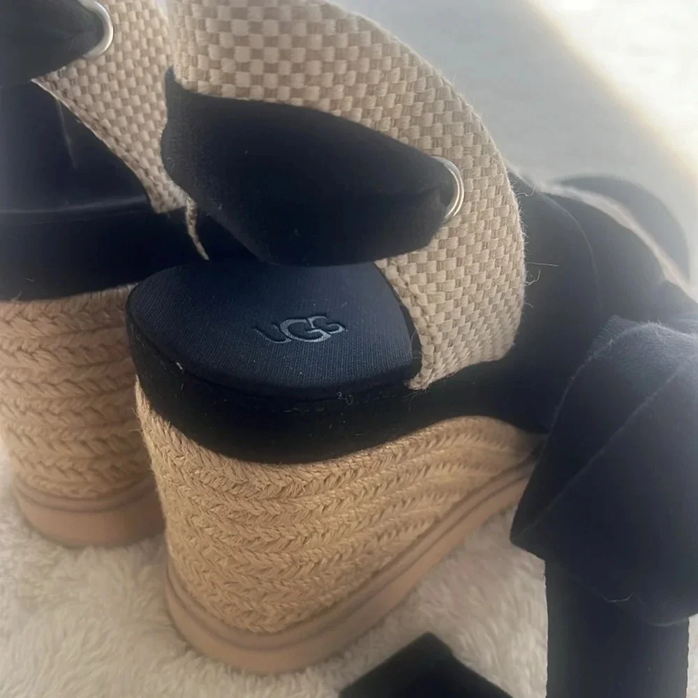 UGG Sz 9.5 Abbot Ankle Wrap Espadrille Sandals Band Tribal Embroidery NEW - Picture 12 of 16